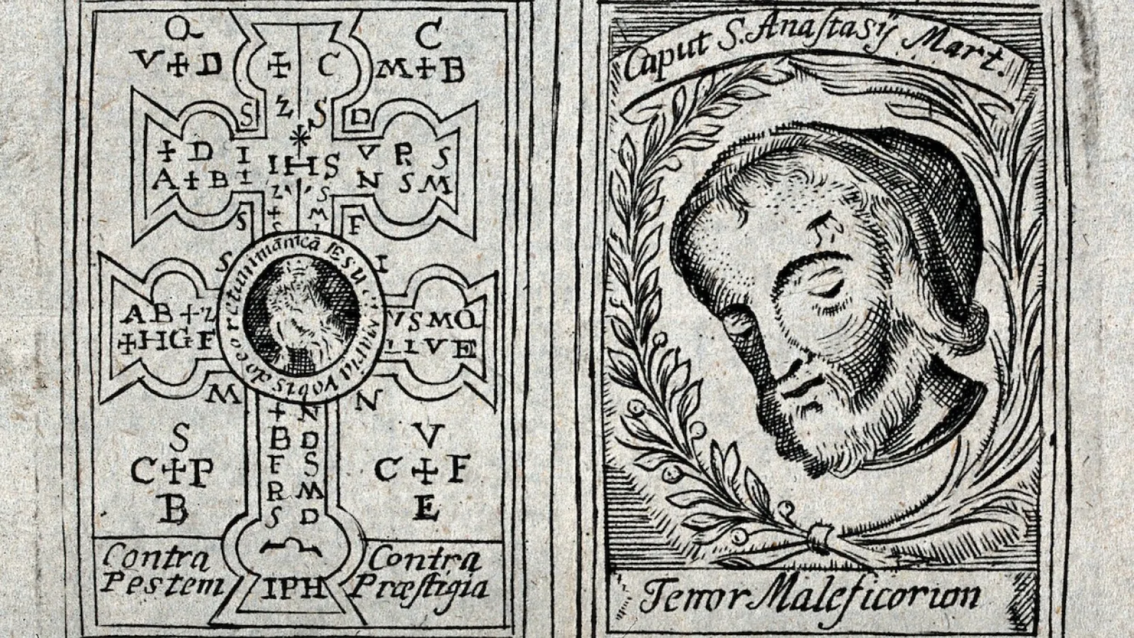 Engraved image of Saint Anastasius, 18th-century Austria, used as protection against plague