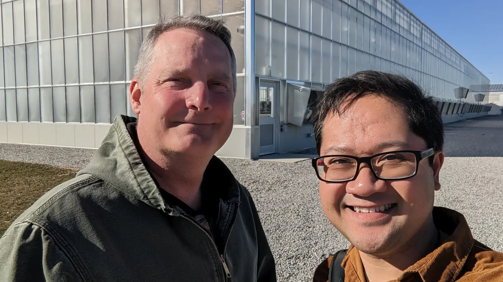 Tim and Mark Anthony outside of the CEARC's greenhouses